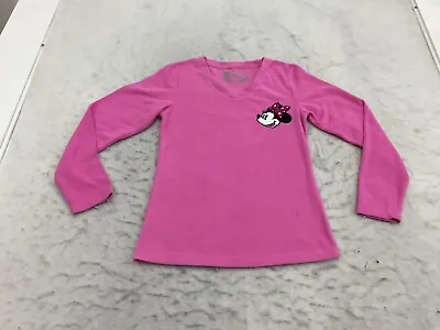 Minnie Mouse Fleece Shirt Womens S Small Pink V Neck Embroidered Long Sleeve • $2.80