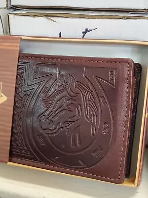 Premium Genuine Leather Horse Head Printed Bifold Wallet For Men  • $20.99