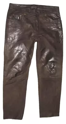 Speckige   JCC   Men's Leather Jeans Nubuk- Pants Dark Braun Approx. W35   / • $47.69