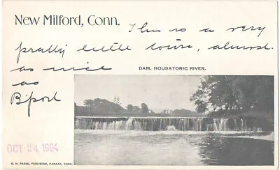 New Milford CT  Dam Housatonic River  Postcard  1904 • $4