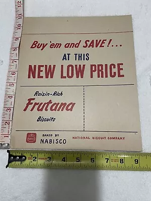 Nabisco Raisin Rich Frutana Hanging Grocery Store Card Shelf Sign 1940’s • $4.99