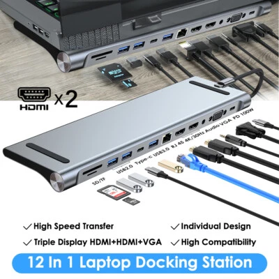 $69.24 • Buy 12 In1 USB C Hub With 4K HDMI 100W Power Delivery USB 3.0/2.0 VGA PD RJ45 Type-C