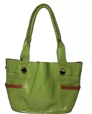 B Makowsky Lime Green Shoulder Handbag Tote Organizer Pockets Leather Purse Bag • $75