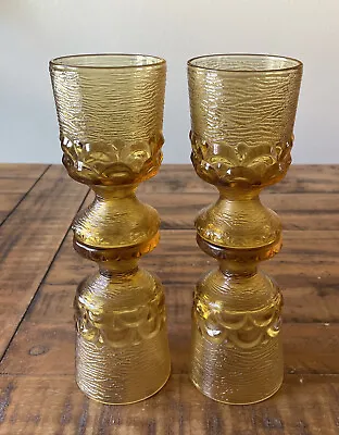 $40 • Buy Vintage Brockway Glass Monterey Amber (Yellow) Rippled Water Goblets Set 4 Mint!