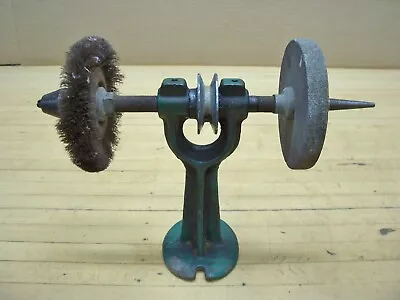 Vintage Belt Pulley Driven Arbor Mandrel Grinder Wire Wheel Drill Chuck Tool • $59.99