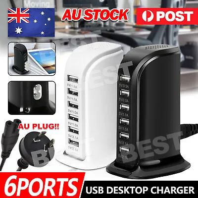 $18.95 • Buy 6 Port Charging Station USB Desktop Charger Rapid Tower Power Adapter Wall HUB U