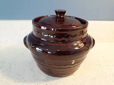 Marcrest Stoneware Bean Pot Crock Lid DAISY DOT Ovenproof Brown Vintage Antique  • $31.95