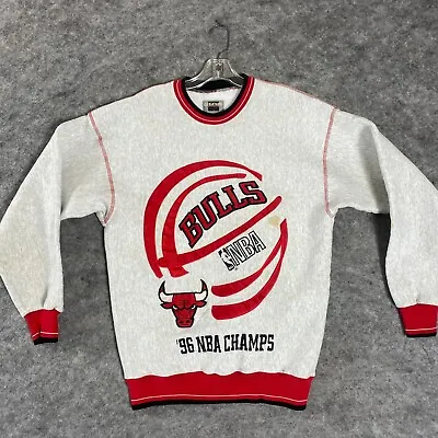 Vintage 90s Legend Chicago Bulls 1996 Champion Sweatshirt Size L Gray READ • $39.97
