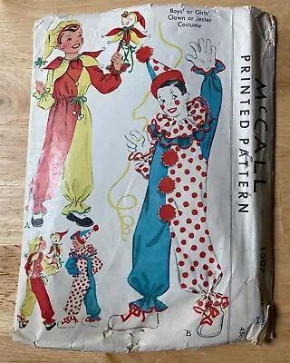 McCall Sewing Pattern 1507 Clown Jester Costume & Toy Boy Girl Sz S 2-4 Vtg 1949 • $5