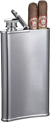 Visol Edian Stainless Steel 4-Ounce Hip Flask With Built-In Cigar Holder • $27.99