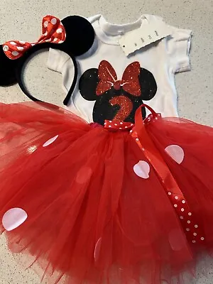 Minnie Mouse Dress Size 2t Headband Ears Tutu Second Birthday Outfit New • $12.99
