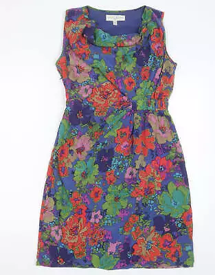 Edina Ronay Womens Multicoloured Floral Polyester Sheath Size 12 Cowl Neck Zip • £5.25