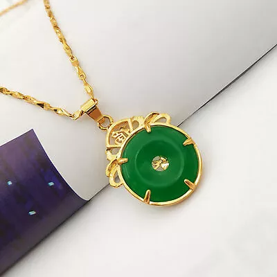 Green Jade Stone Dragon Pendant Necklace Amulet Protection Necklace Handmade • £8.80