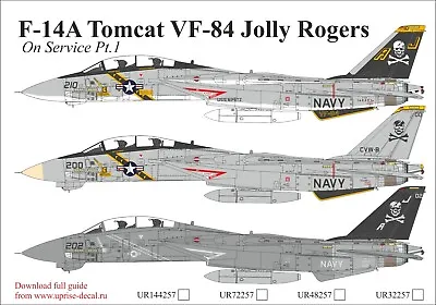 1:48 Decal F-14A Tomcat VF-84 Jolly Rogers Pt.1 (FFA Film) UpRise Decals UR48257 • $21.50