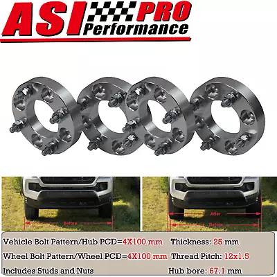 4× 25mm 4 Lugs Wheel Spacer 12x1.5 Fit Mazda Miata MX-5 Protege 4X100 25mm. • $114.95