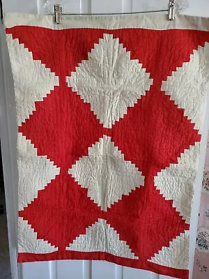 Vintage Antique Original Handmade Red White Child Cradle Quilt 24 X 33 • $49.99