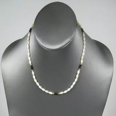 Mother-of-pearl Beaded Choker Necklace 18 Inch Vintage Jewelry Clasp 5K Gold • $29.99