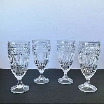 Godinger Shannon Crystal Symphony 14 Oz Iced Tea Glasses Goblets Set Of 4 • $28.99