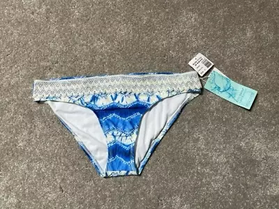 Eco Swim By Aqua Green Bikini Swim Bottom Womens 12 Zig Zag Tie Dye Stretch Blue • $6.99