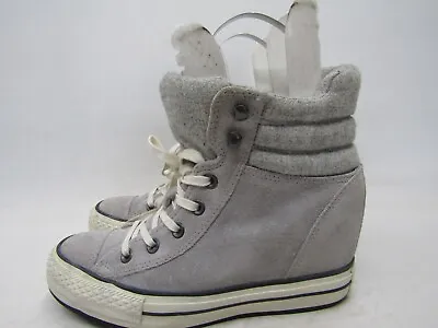 Converse Womens Size 8.5 M Gray Suede Laces Wedge Fashion Ankle Boots Booties • $50.47