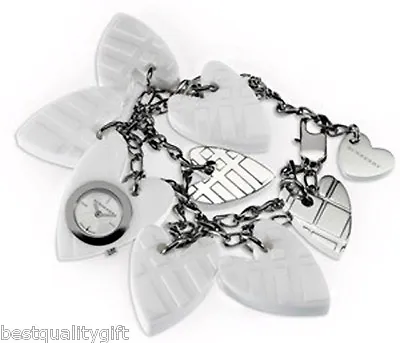 New-authentic Burberry Engraved White Resin Heart Charm Bracelet Watch Bu5261 • $563.44