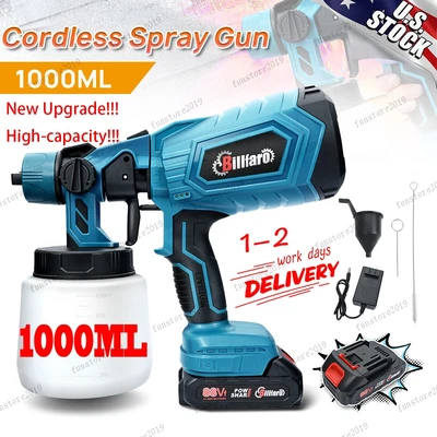 $55.99 • Buy 1000ML 21V Cordless Paint Wall Fence Sprayer Electric HVLP Spray Gun & Battery