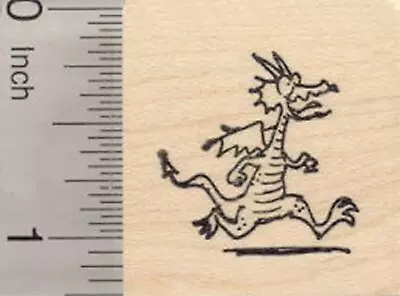 Tiny Running Scared Dragon Rubber Stamp D19509 WM • $14