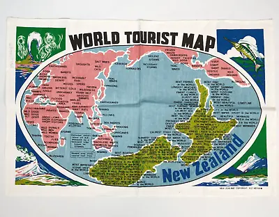 £18.99 • Buy Vintage New Zealand Tea Towel World Tourist Map Rolatex Linen Souvenir Wall