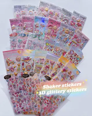 Cute 3D Glittery Shaker Stickers Puffy 3D Stickers Sheet Kawaii Stickers • £2.35