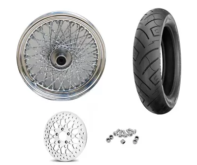 Ultima 16 X 3 Chrome 80 Twisted Spoke Front Wheel Tire Mesh Package Harley 84-99 • $609.95