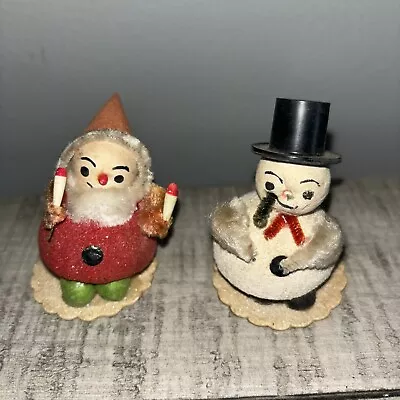 Vintage Putz Snowmen And Santa Of 2 Christmas 2 1/2  Tall • $19