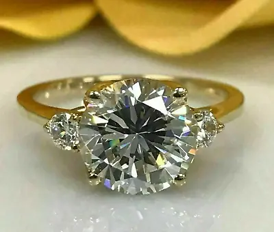 3.60 TCW Round Cut Moissanite Three Stone Engagement Ring 14k Yellow Gold Plated • $155.80