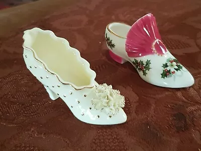 2X Coalport Ornamental Shoes 1 Holly 1 Flower Free UK P&P • £12.99