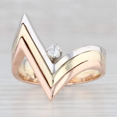$499.99 • Buy Diamond Solitaire Abstract V Statement Ring 14k Yellow White Rose Gold Size 6.75