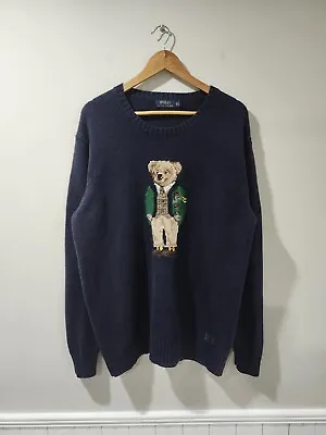 Polo Ralph Lauren Bear Cardigan P Wing Varsity Yale Knit Crewneck Sweater XLT • $159.99