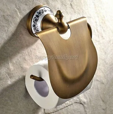 Antique Brass Ceramic Base Bathroom Wall Mounted Toilet Roll Paper Holder Yba405 • £23.99