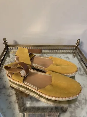 Miz Mooz Shoes Womens 39 Yellow Suede Espadrille Ankle Strap Flats • $35