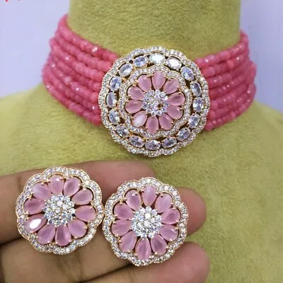 Indian Bollywood Gold Plated Pink Kundan Choker Necklace Wedding Bridal Jewelry • $50.63