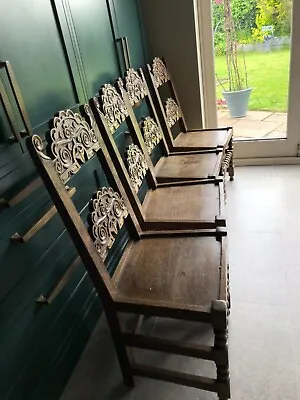 £100 • Buy Handmade, 4 Reproduction Solid Wood Carved Chairs, Can Be Painted 40 Yrs Old