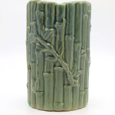 Ceramic Bamboo Vase Majolica Green Marked B-647 Pottery Mid Century 5.5 Inch VTG • $17.79