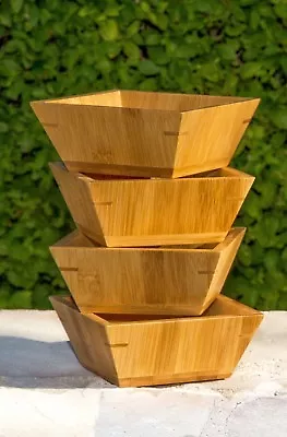 NEW 4 Piece Square Bamboo Wood Entertaining & Serving Bowl Set • $16