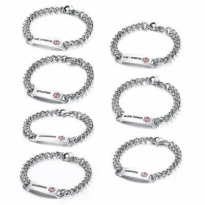Stainless Steel Medical Logo Alert ID Tag Bracelet Cuff Bangle Unisex Jewelry • $11.99