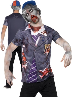 £7.99 • Buy Mens Zombie School Boy Costume T-shirt + Cap Scary Halloween Fancy Dress M-L
