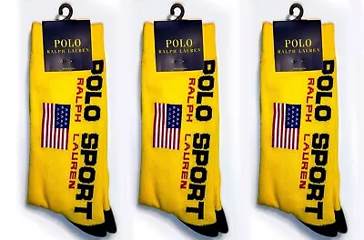 3-pack Polo Sport Men's Crew Socks - Ralph Lauren American USA Flag Yellow - NWT • $28.75