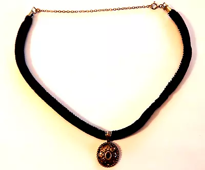 Vintage Sterling Silver Black Choker Necklace With Black Onyx Pendant 13 - 17'' • $23