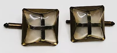 Antique Vintage White Mother Of Pearl Stone Setting Spring Loaded Cuff Links • $30