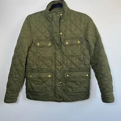 J. Crew Jacket Womens Small Petite Green Quilted Downtown Field Snap Pockets • $59.87