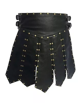 Real Leather Studded Kilt For Mens Black Skirt Heavy Duty Pleated Utility LARP • $99.99