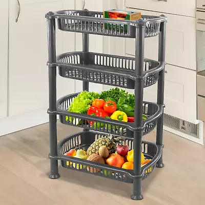 Kitchen 4 Tier Food Veg Storage Caddy Rack Organiser Fruit Trolley Basket Stand • £11.99