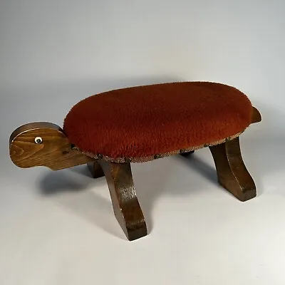 Vintage Carved Turtle Upholstered Ottoman Foot Stool Wooden Orange MCM 1970s • $33.25